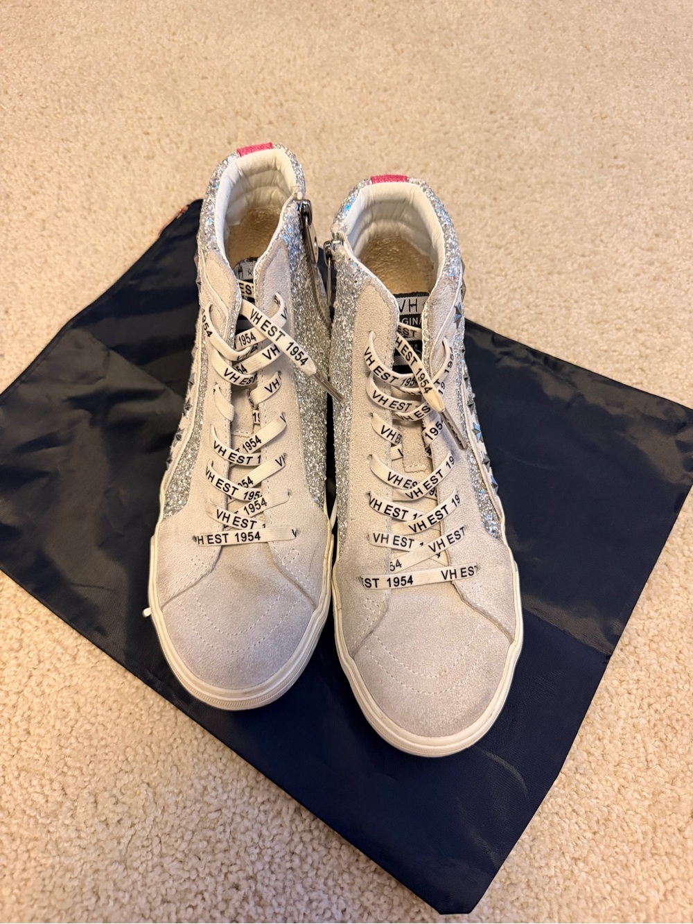 VH Ray Beige Pink Glitter High-Top Sneakers